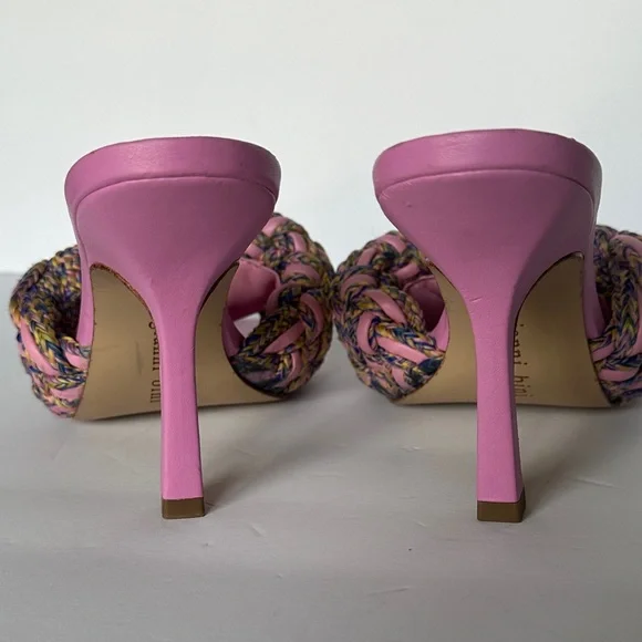 Gianni Bini Bibby woven leather corded square toe heels pink/multicolor 7.5 - Picture 7 of 11